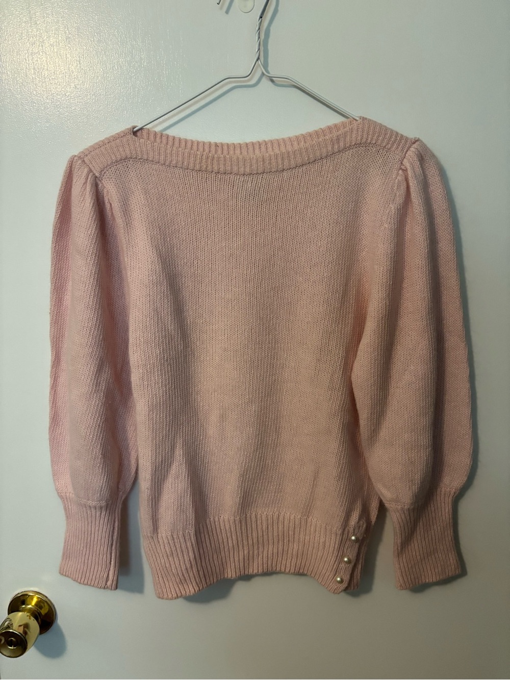 Vintage Retro FaBE Wool Angora Blend Puff-Sleeve Women's Pink Sweater Large